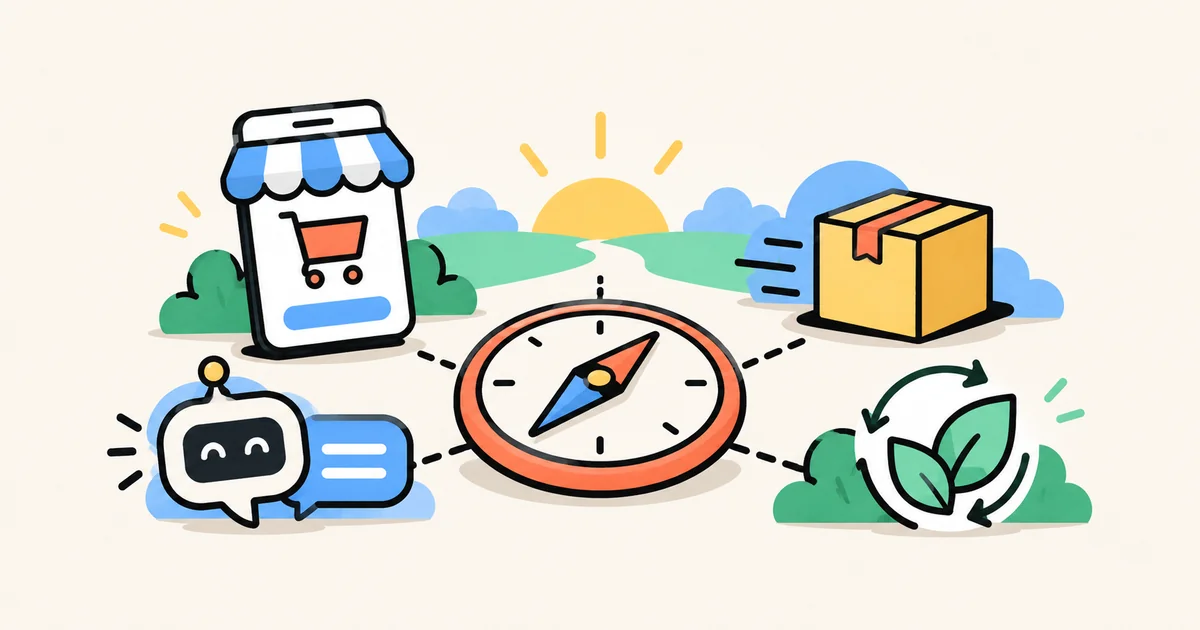 A commerce trend compass combines mobile shopping, delivery and assistants
