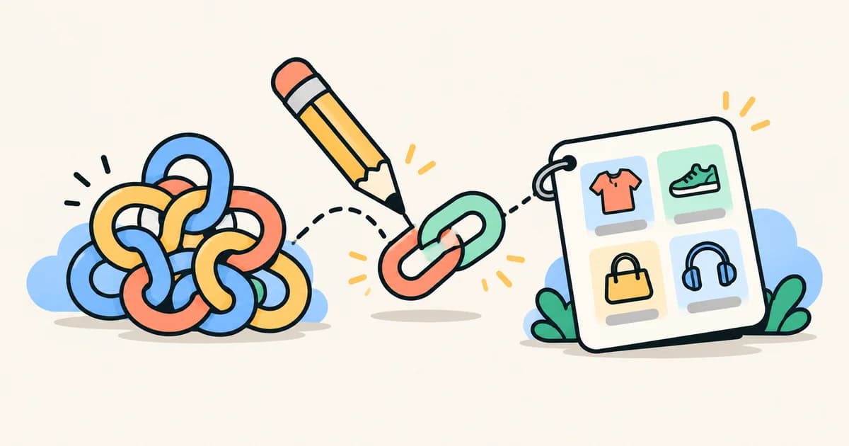 A collection page connects to a clean, simplified link path